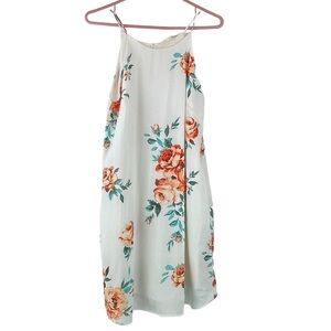 Altar’d State A-Line Floral Dress Halter Neck White Peach Green Pockets Sz M